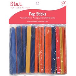 Stat. Assorted Colours Wooden Popsticks Pack 150