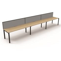 Deluxe Profile Workstation 3 Person With Screen 1500Wx750D Oak Top Black Single Frame