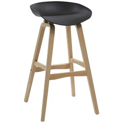 Virgo Bar Stool with Oak Timber Frame and Polypropylene Black Shell Seat