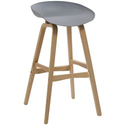 Virgo Bar Stool with Oak Timber Frame and Polypropylene Grey Shell Seat
