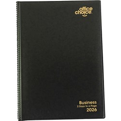 Office Choice 2026 A4 Business Black PVC 2 Day To Page 1hr Appointment Diary