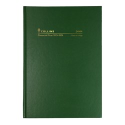 Collins 24M4 A4 2 Days To Page 1hr Green 25/26 Financial Year Diary