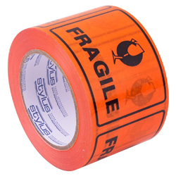 SP500 Fragile Label Tape BL/OR 75mmx50m