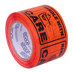 SP500 Handle With Care Label Tape BL/OR 75mm x 50m